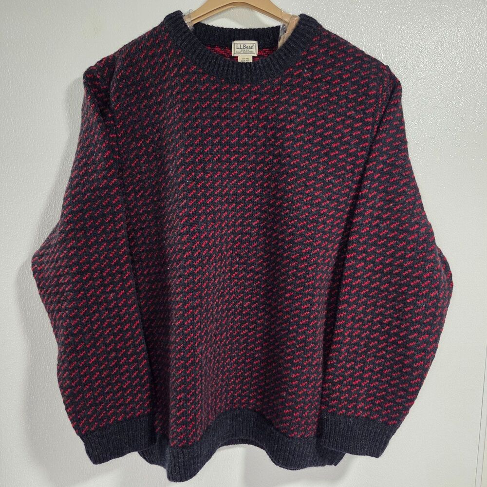 VIntage L.L. Bean Men's Heritage Norwegian Crewneck Sweater Wool bird's-eye 90s